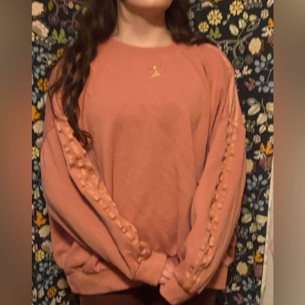 Adidas Salmon Pink Glimmer 3 Stripes Sweatshirt Size L EUC